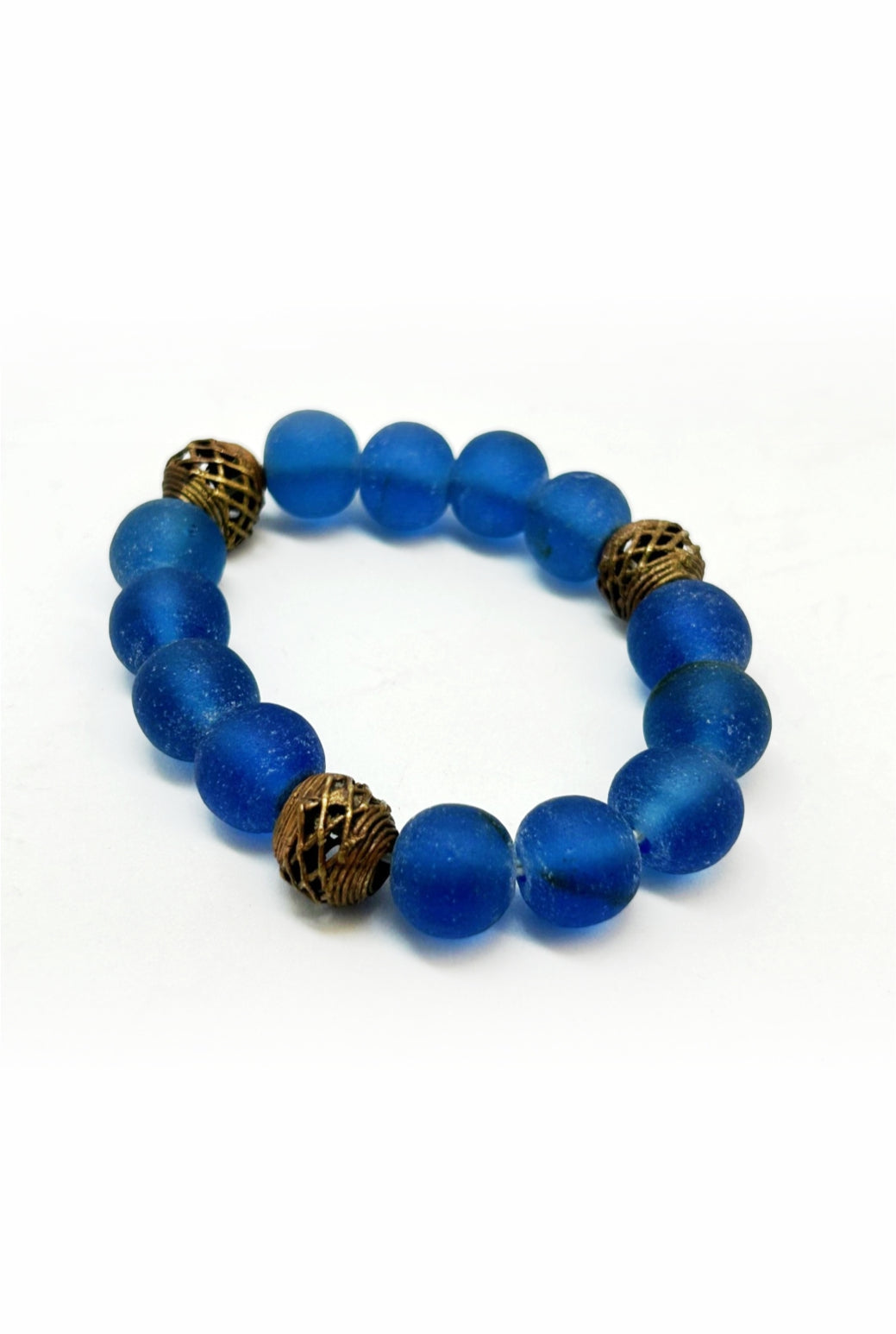 Recycled Glass Brass Blue Bracelet