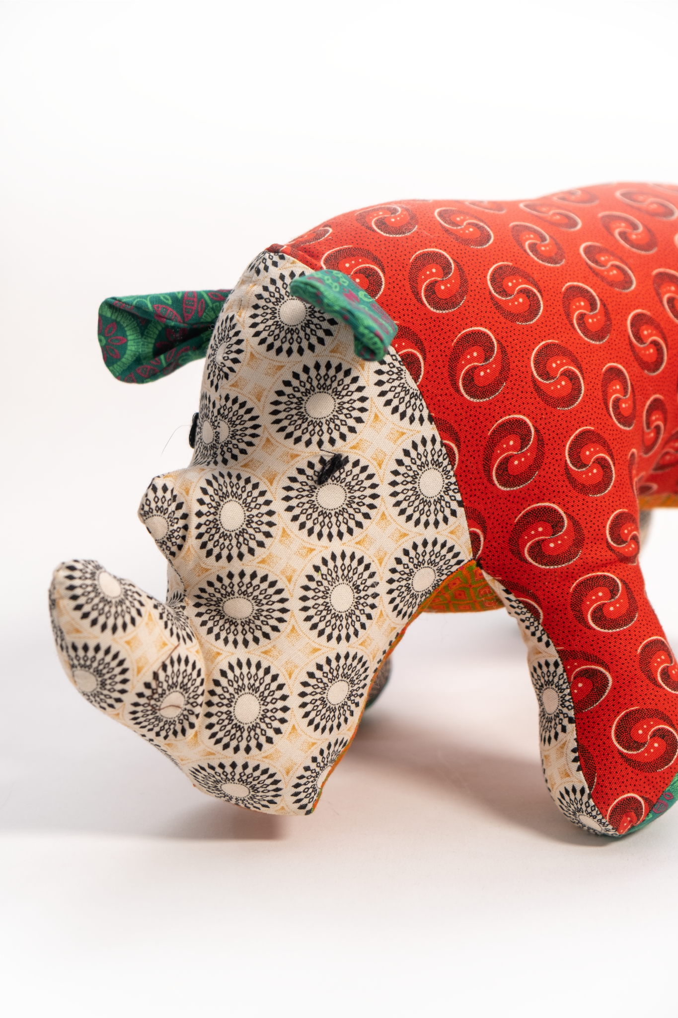African Cloth Multi Coloured Rhino Soft Toy - Large