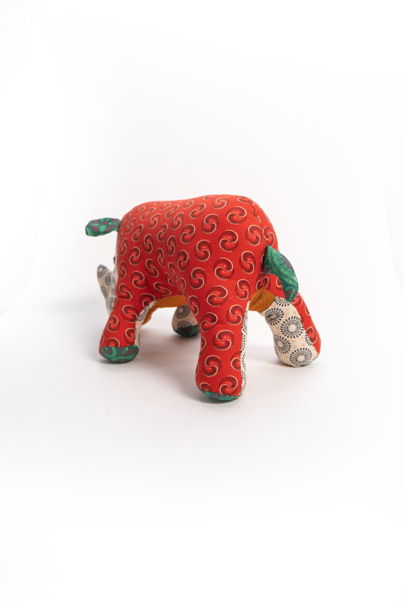 African Cloth Multi Coloured Rhino Soft Toy - Large