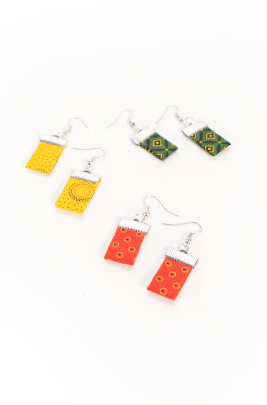 Handmade African Material - Silver Earrings