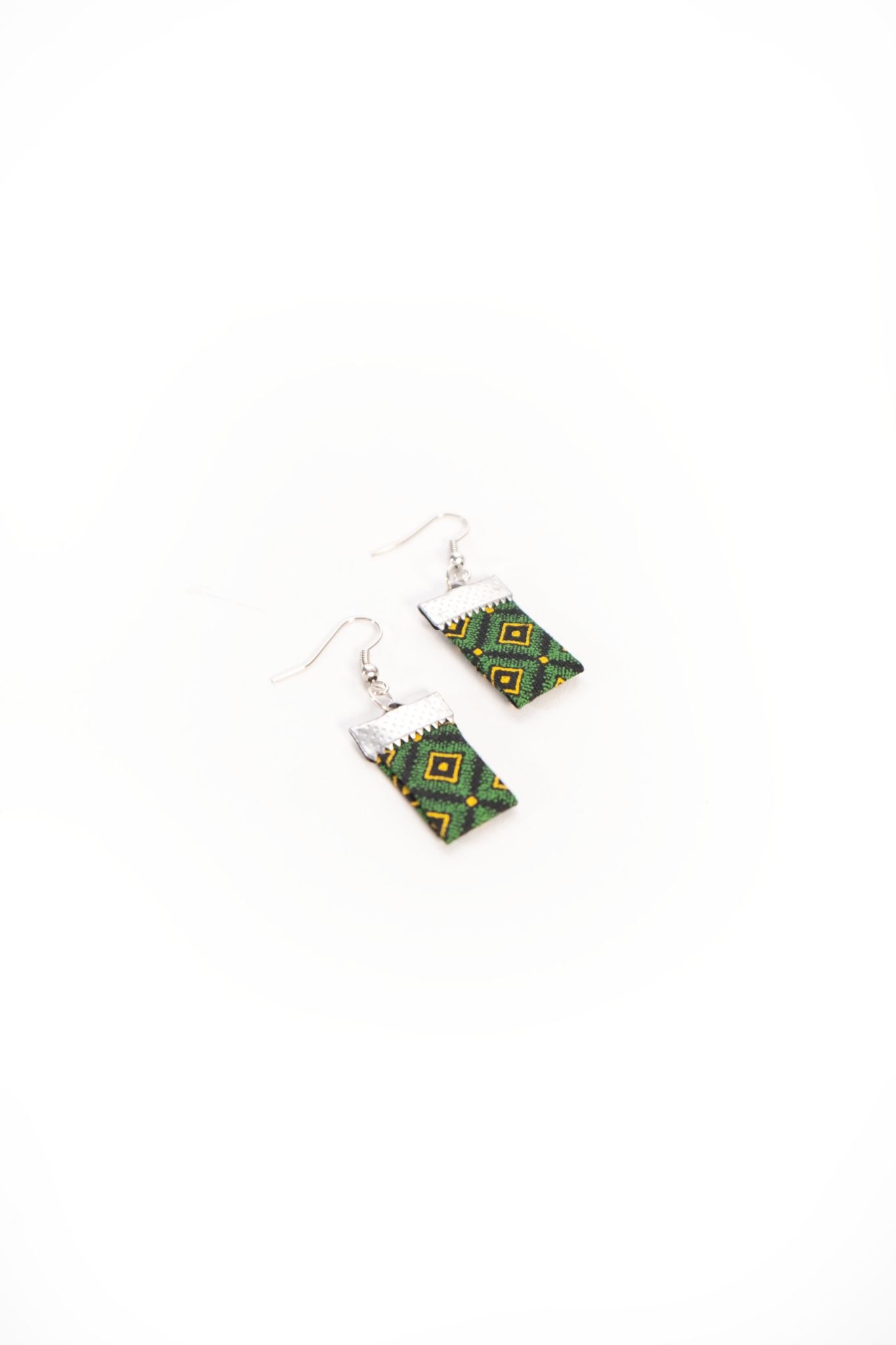 Handmade African Material - Silver Earrings