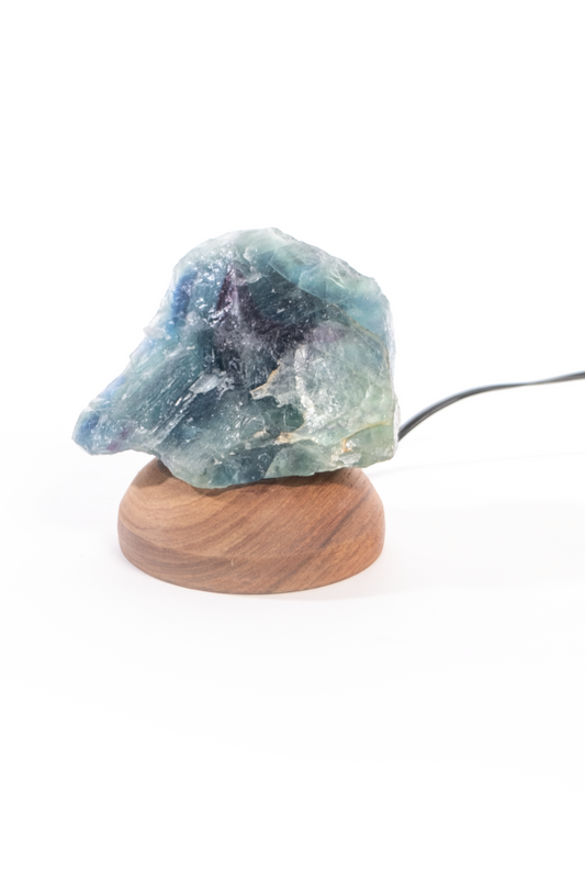 Wooden stand Fluorite Rock Lamp