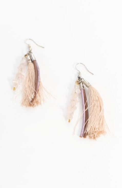 Tameka - Boucle d'oreille en quartz rose à pampilles Zelda