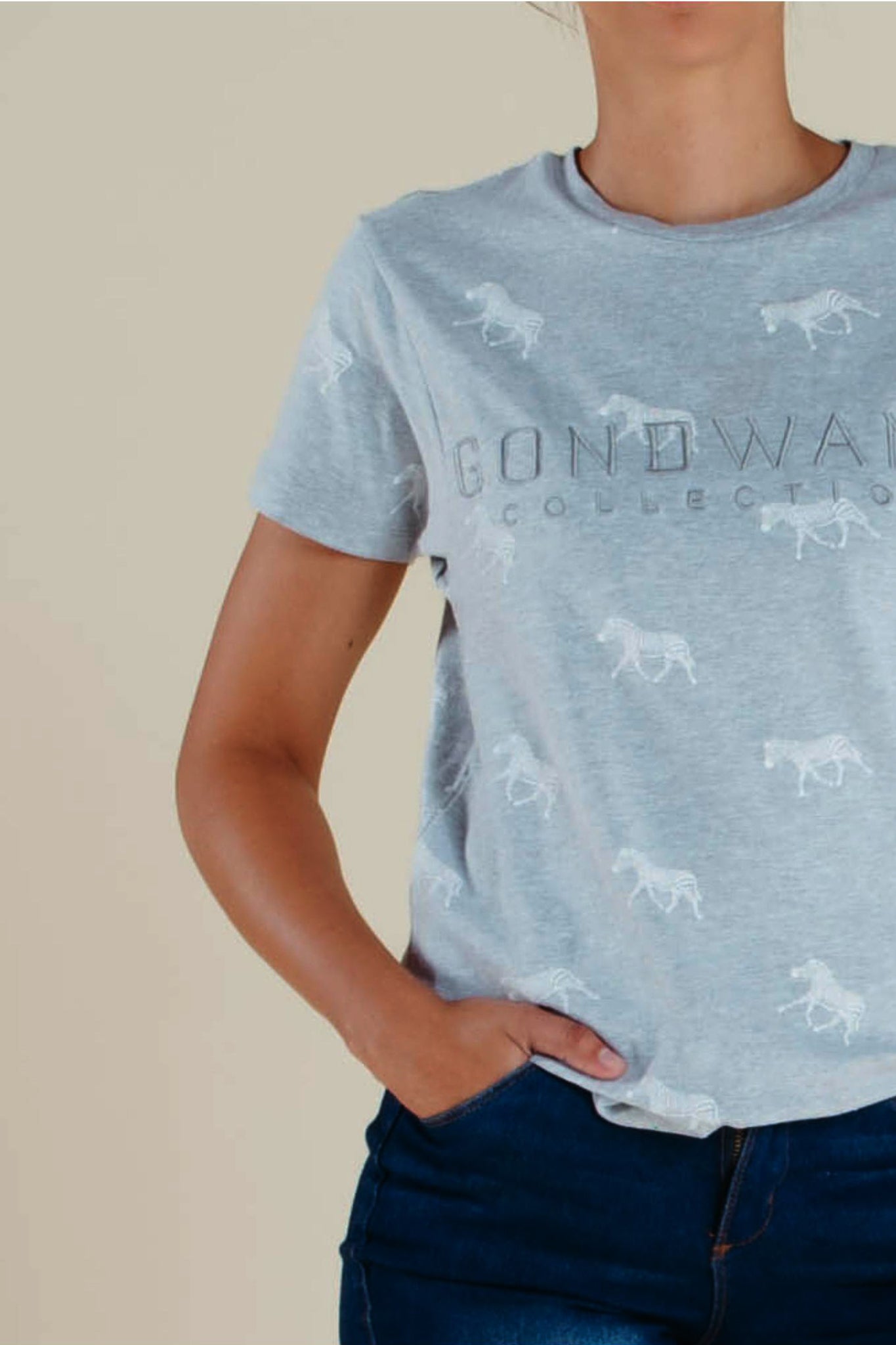 Gondwana zebra printed women t-shirt grey