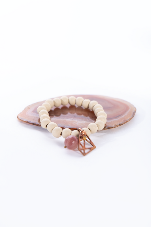 Wooden Beaded & Rose Quartz Bracelet