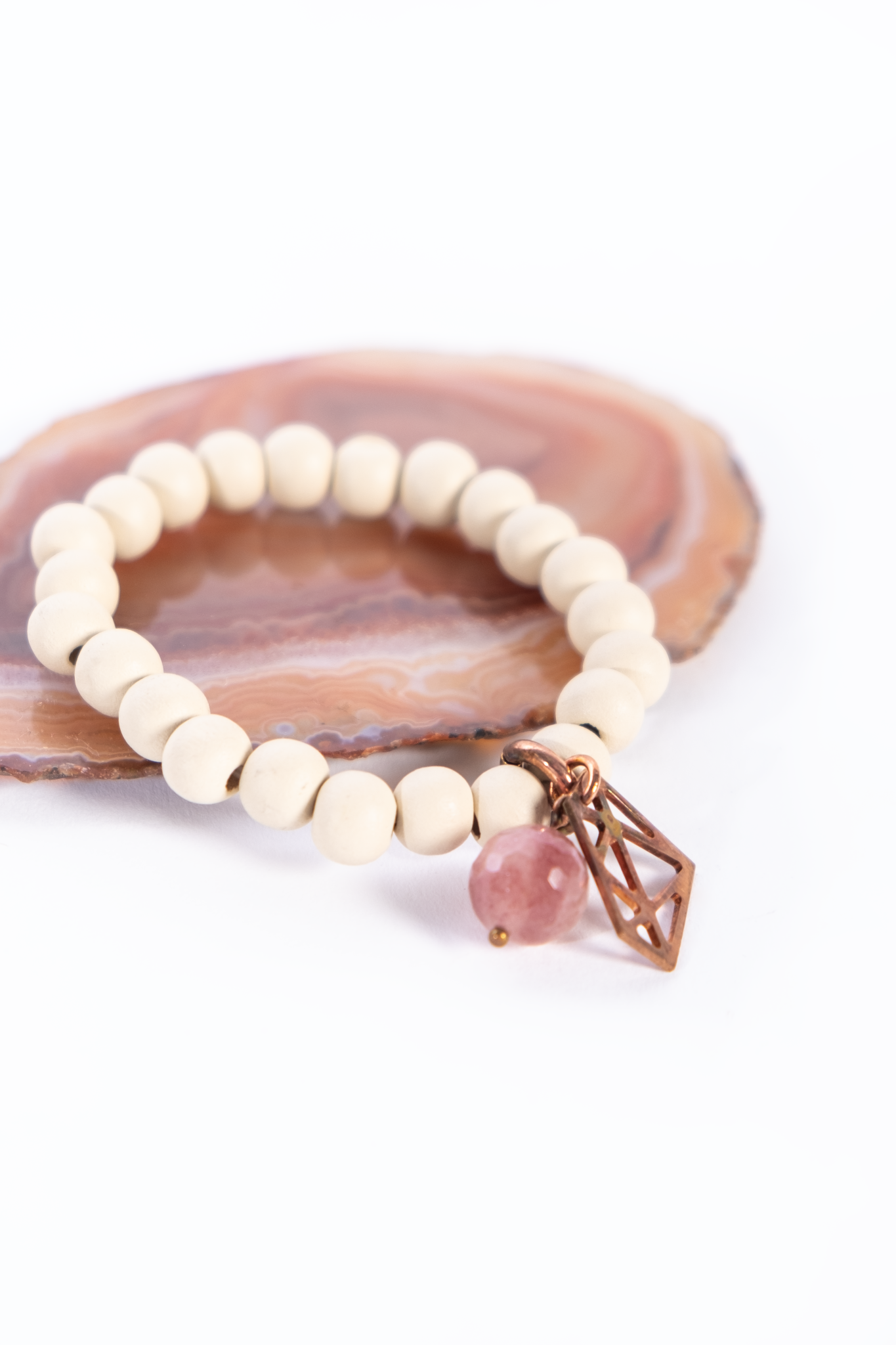 Wooden Beaded & Rose Quartz Bracelet