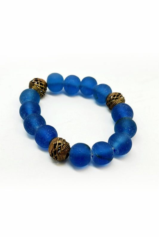 Recycled Glass Brass Blue Bracelet