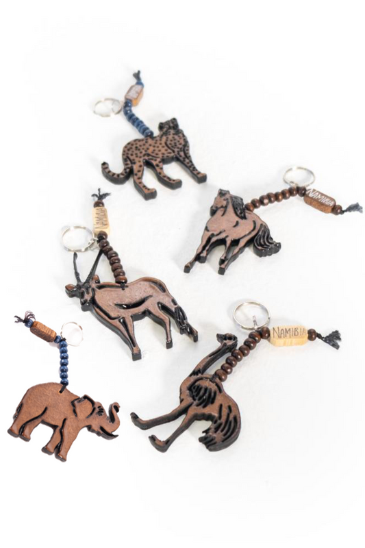 Animal bead & wooden Keyring