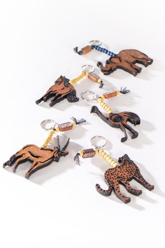 Animal bead & wooden Keyring