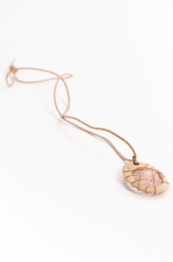 Wooden Caged Rose Quartz Necklace
