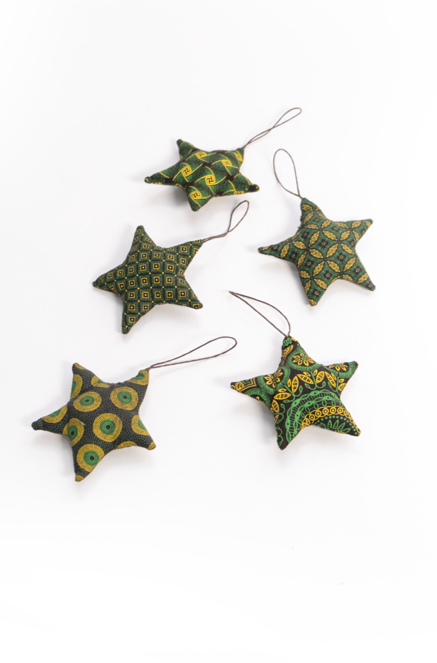 African Cloth Small Christmas Star Green Ornament