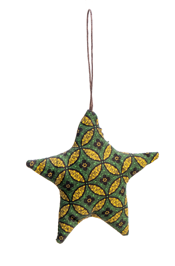 African Cloth Small Christmas Star Green Ornament